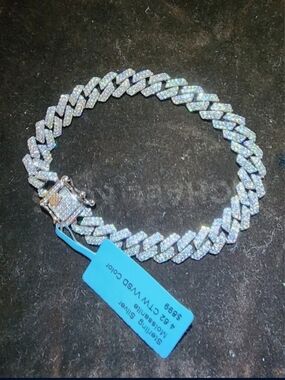 Authentic Moissionite Pave Cuban Link Bracelet in Sterling Silver